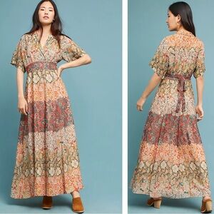 Anthropologie Moulinette Soeurs Silk Boho Multicolor Maxi Dress Size 0
